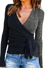 Load image into Gallery viewer, Black Contrast Printed Tie Side Wrapped Long Sleeve Top
