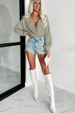 Load image into Gallery viewer, Green Exposed Seam Buttons Front Waffle Knit Cardigan
