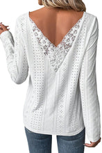 Load image into Gallery viewer, White Floral Lace Splicing Eyelet Long Sleeve Top
