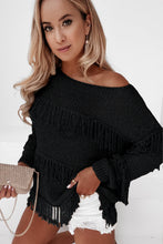 Load image into Gallery viewer, Black Boho Tasseled Knitted Sweater
