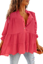 Load image into Gallery viewer, Rose Half Buttoned Ruffle Tiered Long Sleeve Blouse
