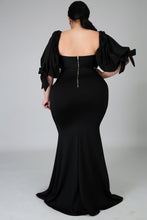 Load image into Gallery viewer, Bow Tie Puff Sleeve Plus Size High Slit Maxi Dress
