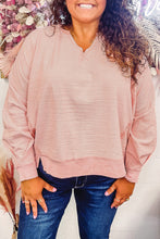 Load image into Gallery viewer, Pink Raw Cut Notched Neck Plus Size French Terry Hoodie
