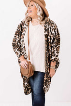 Load image into Gallery viewer, Leopard Plus Size Draped Open Front Cardigan
