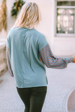 Load image into Gallery viewer, Green Colorblock Striped Bishop Sleeve Top
