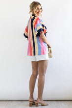 Load image into Gallery viewer, Multicolor Color Block Striped Puff Sleeve Buttoned Shirt
