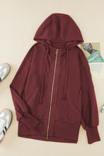 Load image into Gallery viewer, Brown Raw Edge Exposed Seam Full Zip Hoodie
