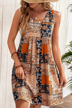 Load image into Gallery viewer, Orange Retro Floral Patchwork Print Sleeveless Mini Dress
