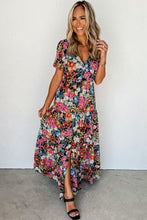 Load image into Gallery viewer, Short Sleeve Boho Floral Pattern Tiered Maxi Dress
