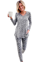 Load image into Gallery viewer, Leopard Animal Print V Neck Pullover and Pants Lounge Set
