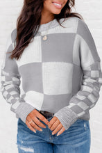 Load image into Gallery viewer, Medium Grey Checkered Print Drop Shoulder Sweater
