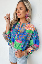 Load image into Gallery viewer, Multicolor Floral Patchwork Print Buttoned Puff Sleeve Shirt
