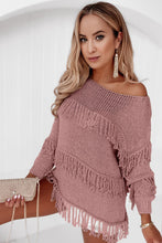 Load image into Gallery viewer, Pink Boho Tasseled Knitted Sweater
