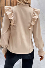 Load image into Gallery viewer, Khaki Ruffled Lace up Bubble Sleeve Blouse
