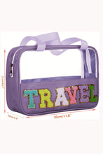 Load image into Gallery viewer, Purple TRAVEL Chenille Letter Clear PVC Makeup Bag

