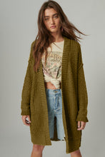 Load image into Gallery viewer, Green Exposed Seam Mixed Knit Drop Shoulder Cardigan
