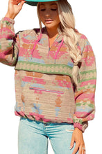 Load image into Gallery viewer, Multicolor Aztec Printed Kangaroo Pocket Zipped Hoodie
