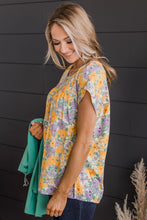Load image into Gallery viewer, Floral Print Keyhole Back Short Sleeve Babydoll Blouse

