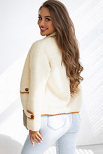 Load image into Gallery viewer, Beige Sherpa Contrasting Trim Button Jacket with Pockets
