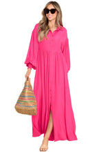 Load image into Gallery viewer, Rose Bubble Sleeve Shirt Maxi Dress

