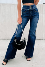 Load image into Gallery viewer, Buttons Elastic Wide Waistband Back Flare Jeans
