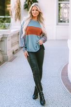 Load image into Gallery viewer, Green Colorblock Striped Bishop Sleeve Top
