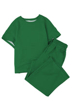 Load image into Gallery viewer, Dark Green Textured Loose Fit T Shirt and Drawstring Pants Set
