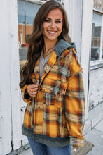 Load image into Gallery viewer, Orange Plaid Patch Hooded Frayed Snap Button Jacket
