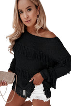 Load image into Gallery viewer, Black Boho Tasseled Knitted Sweater
