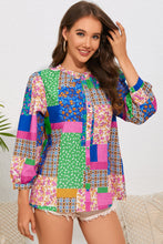 Load image into Gallery viewer, Multicolor Floral Patchwork Print Buttoned Puff Sleeve Shirt
