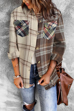 Load image into Gallery viewer, Brown Mixed Plaid Patchwork Double Flap Pocket Shirt
