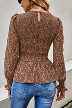 Load image into Gallery viewer, Brown Floral Print Smocked Peplum Top
