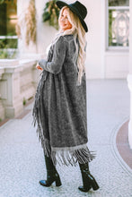 Load image into Gallery viewer, Black Fringed Hem Pocketed Open Cardigan
