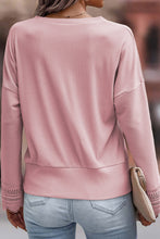 Load image into Gallery viewer, Pink Ribbed Texture Lace Trim V Neck Long Sleeve Top
