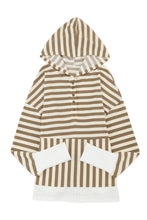 Load image into Gallery viewer, Khaki Striped Contrast Thumbhole Oversized Hoodie
