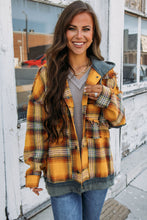 Load image into Gallery viewer, Orange Plaid Patch Hooded Frayed Snap Button Jacket
