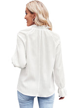 Load image into Gallery viewer, White Frilled Mock Neck Ripple Bubble Sleeve Blouse
