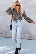 Load image into Gallery viewer, Floral Print Ruffled Bubble Sleeve Shirt
