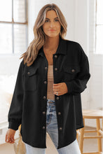 Load image into Gallery viewer, Black Solid Textured Flap Pocket Buttoned Shacket
