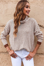 Load image into Gallery viewer, Brown Striped Turtleneck Loose Sweater
