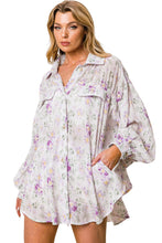 Load image into Gallery viewer, Purple Floral Print Pleated Flap Pocket Shirt
