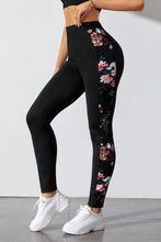 Load image into Gallery viewer, Black Floral Print Patch High Waist Leggings
