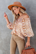 Load image into Gallery viewer, Brown Drawstring Neckline 3/4 Sleeve Printed Blouse

