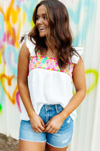 Load image into Gallery viewer, Aztec Embroidered Square Neck Ruffle Tank Top
