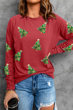 Load image into Gallery viewer, Fiery Red Sequined Christmas Tree Raglan Sleeve Sweatshirt
