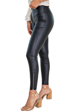 Load image into Gallery viewer, Black Faux Leather Zipped Detail Leggings
