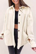 Load image into Gallery viewer, Beige Button-Up Stitching Pocket Raw Hem Shacket
