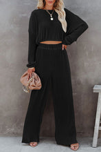 Load image into Gallery viewer, Black Corded Cropped Pullover and Wide Leg Pants Set
