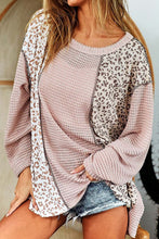 Load image into Gallery viewer, Pink Leopard Print Patch Textured Long Sleeve Top
