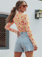 Load image into Gallery viewer, Multicolor Floral Lettuce Hem Long Sleeve Top
